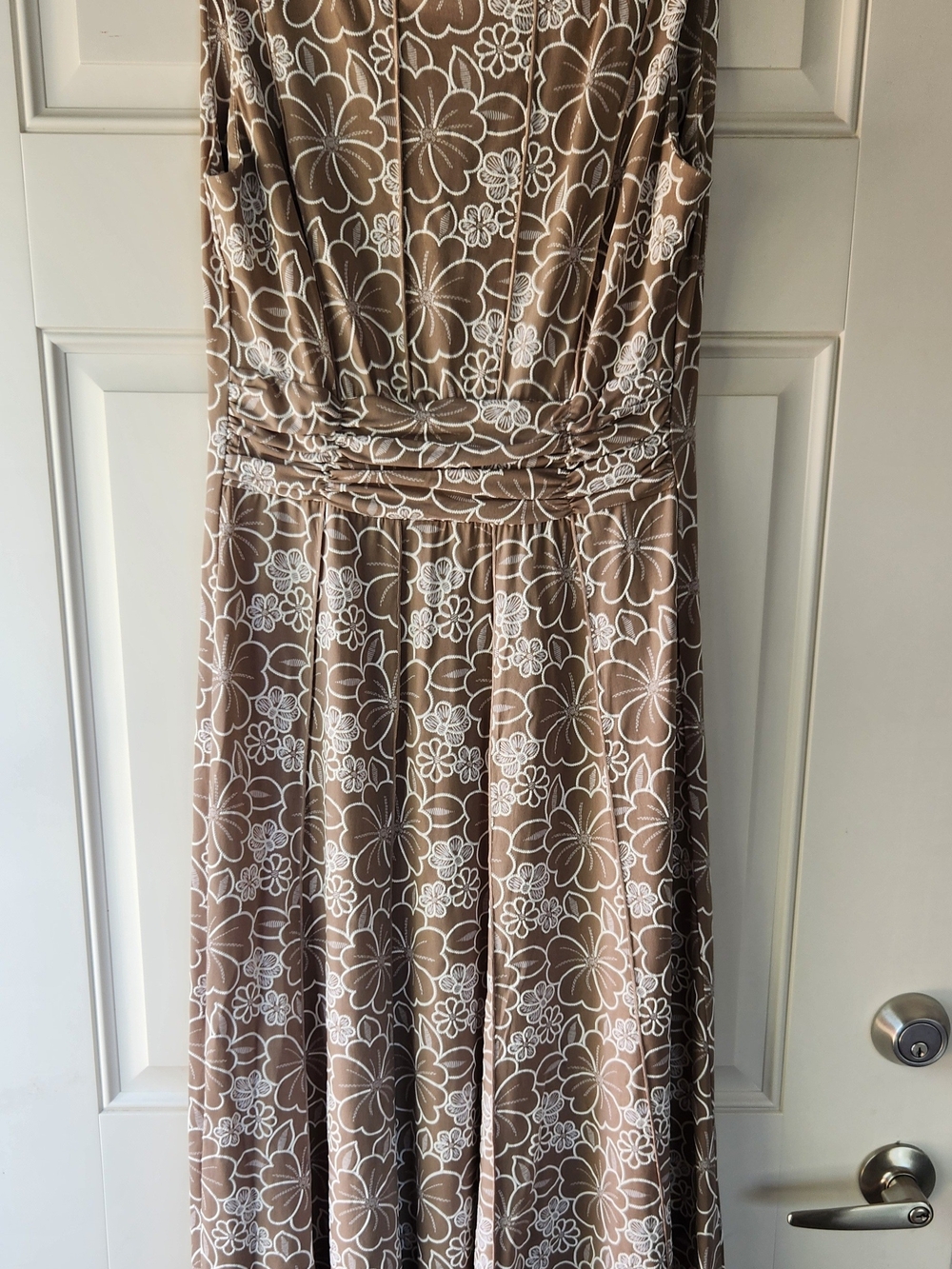 Perceptions Tan Maxi Dress with White Floral Print